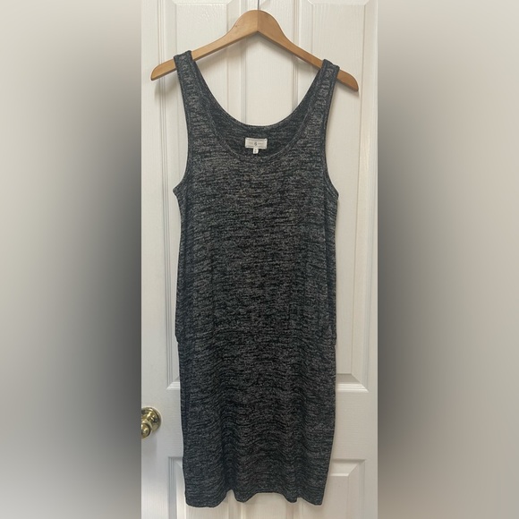 Lou & Grey Loft Dark Gray Marled Spacedye Drop Waist Blouson Tank Dress Size M - Picture 2 of 8